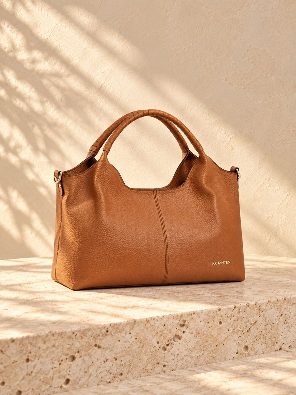 BOSTANTEN Nevin Cognac Pebbled Leather Satchel Crossbody Bag NWOT